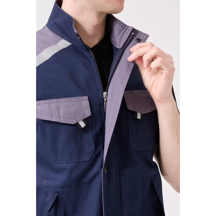 İş Yeleği GriMavi Gabardin Yazlık Çok Cepli Blaze Hafif Nefes Alabilir