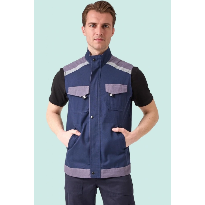 İş Yeleği GriMavi Gabardin Yazlık Çok Cepli Blaze Hafif Nefes Alabilir