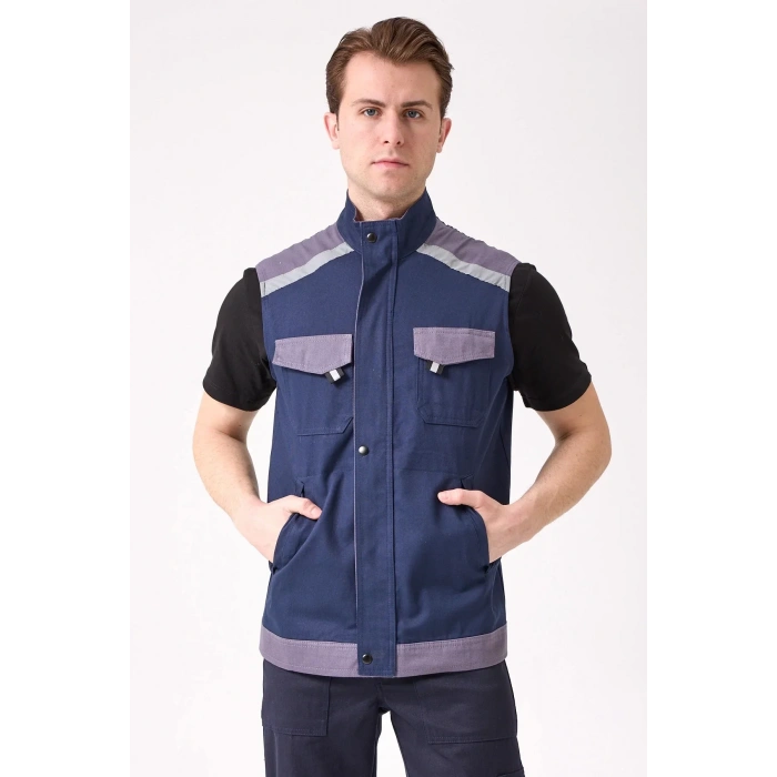 İş Yeleği GriMavi Gabardin Yazlık Çok Cepli Blaze Hafif Nefes Alabilir