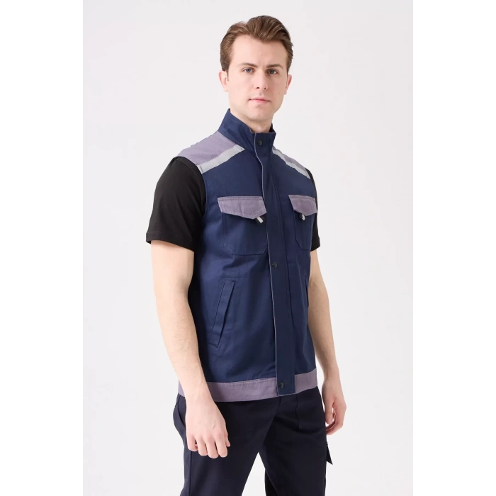 İş Yeleği GriMavi Gabardin Yazlık Çok Cepli Blaze Hafif Nefes Alabilir