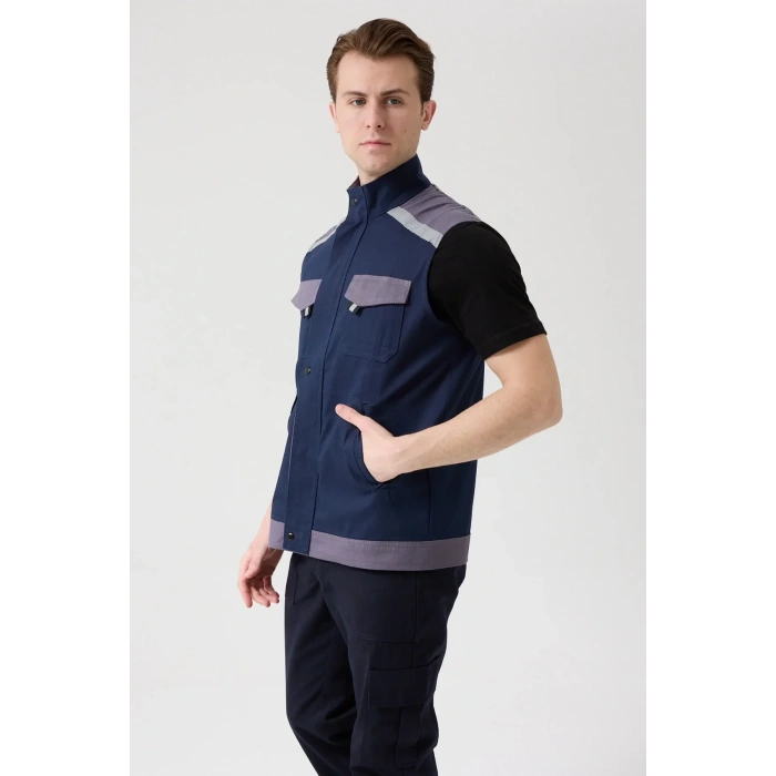 İş Yeleği GriMavi Gabardin Yazlık Çok Cepli Blaze Hafif Nefes Alabilir