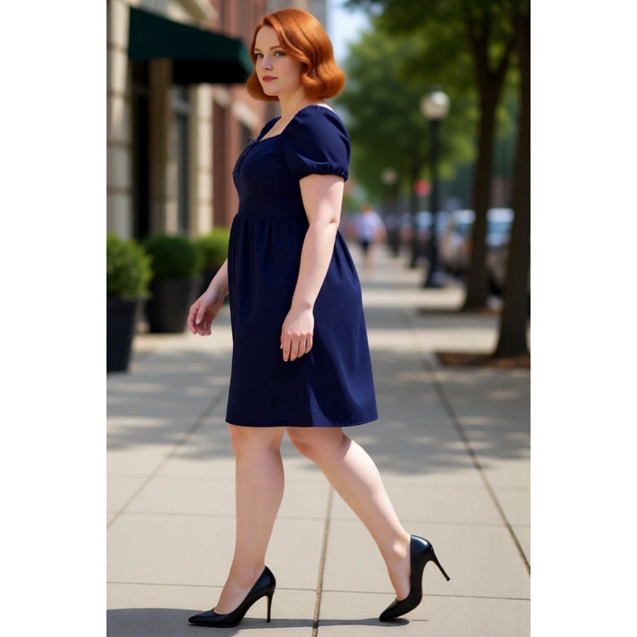 Kadın %100 Pamuk Kare Yaka Balon Kol Skater Mini Elbise Günlük Şık ve Konforlu Kıyafet Kaliteli