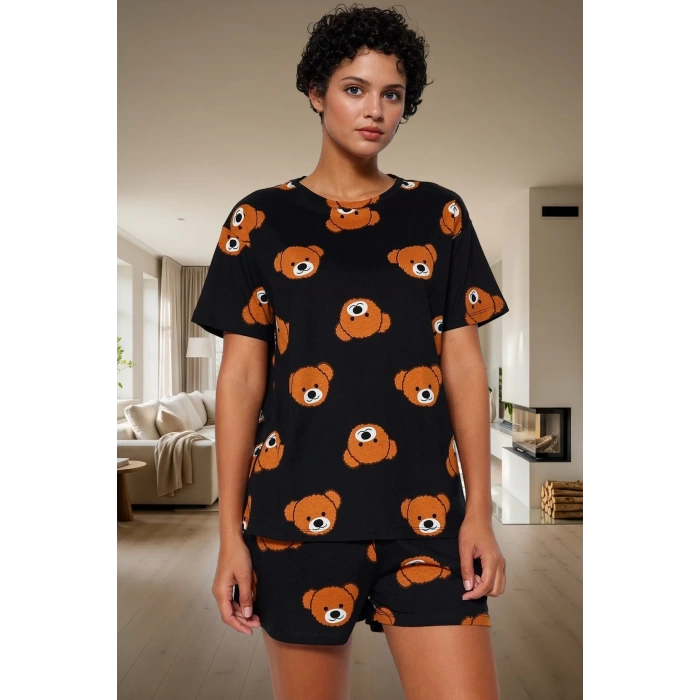 Kadın %100 Pamuklu Regular Kalıp Ayıcıklı Pijama Takımı Özenle Seçilmiş Trend Tasarım