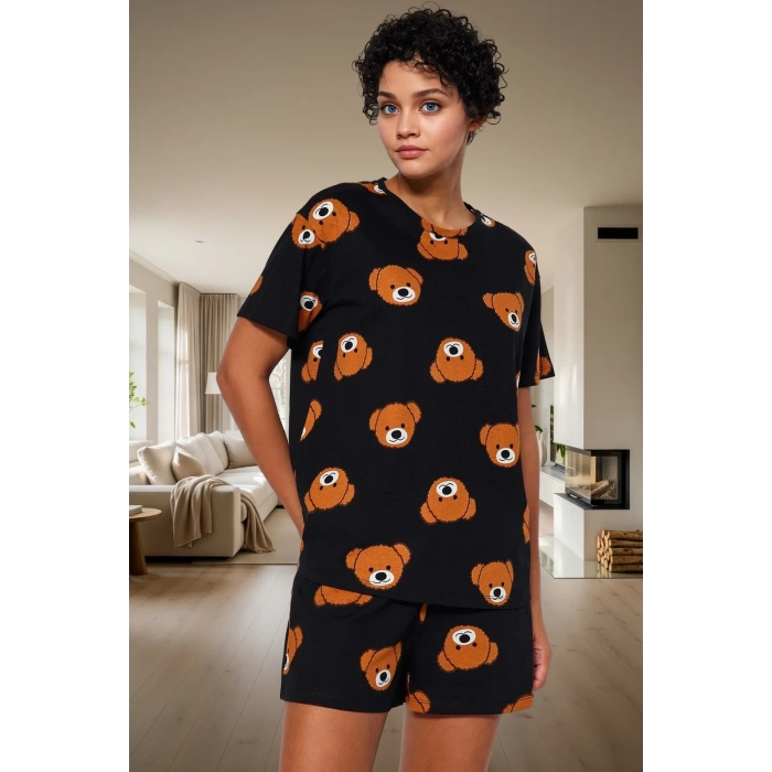 Kadın %100 Pamuklu Regular Kalıp Ayıcıklı Pijama Takımı Özenle Seçilmiş Trend Tasarım