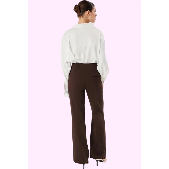 Kadın 88% Polyester 12% Elastan Geniş Paça Pantolon Yüksek Bel Tasarım Yaz Aylarının Vazgeçilmezi