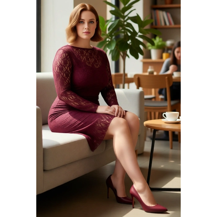 Kadın A Kesim Dantel Örme Uzun Kollu Kayık Yaka Mini Elbise Şık Davetler İçin İdeal Seçim Kaliteli