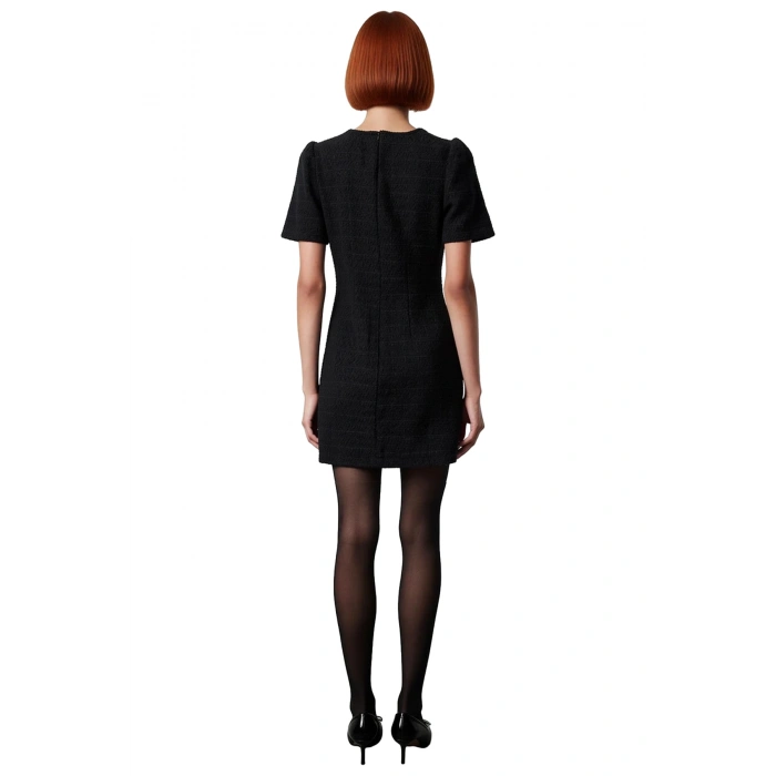 Kadın A Kesim Dokuma Mini Elbise Bisiklet Yaka Kısa Kollu Şık ve Konforlu İlkbahar Sonbahar Tasarımı