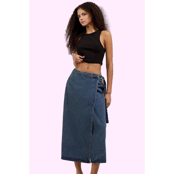 Kadın A line Basic Siluet Denim Midi Etek Pamuklu Günlük Kullanım Yaz Aylarının Vazgeçilmezi