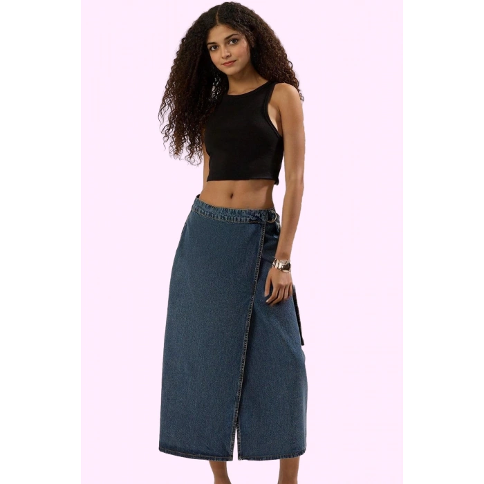 Kadın A line Basic Siluet Denim Midi Etek Pamuklu Günlük Kullanım Yaz Aylarının Vazgeçilmezi