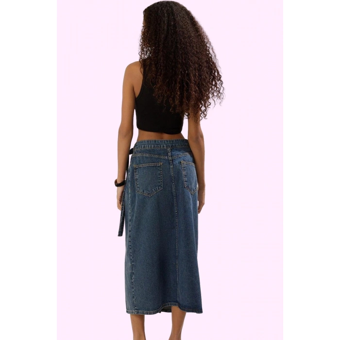 Kadın A line Basic Siluet Denim Midi Etek Pamuklu Günlük Kullanım Yaz Aylarının Vazgeçilmezi