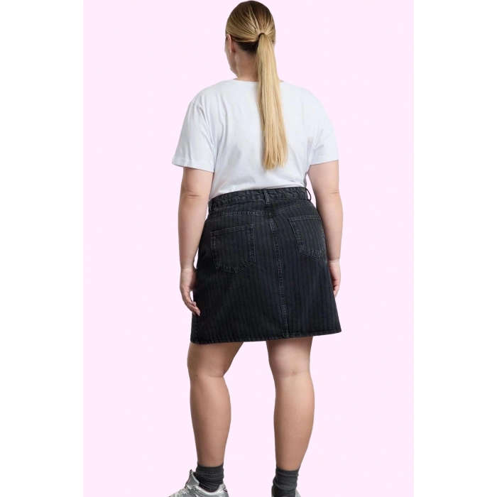 Kadın A line Çizgili Denim Mini Etek Pamuk Rahat Günlük Kombinler Yaz Aylarının Vazgeçilmezi