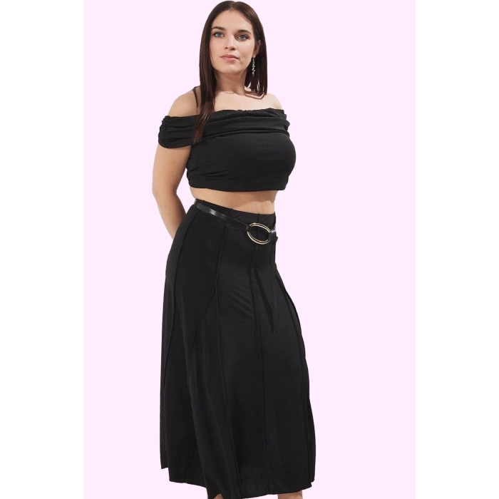 Kadın A Line Dikiş Detaylı Örme Midi Etek Büyük Beden Günlük Hafta Sonu Yaz Aylarının Vazgeçilmezi