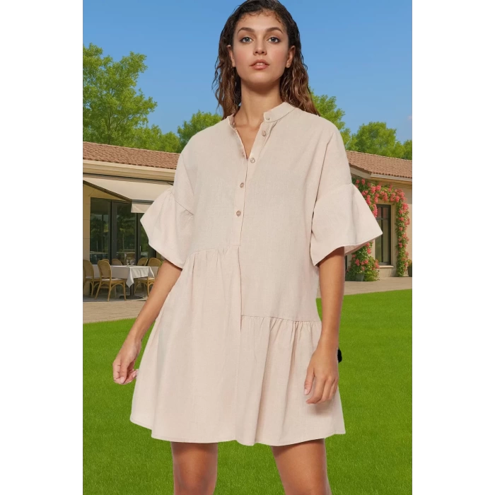 Kadın A line Flamlı Pamuk Mini Elbise Yazlık Plaj Stili Modern Stil Dayanıklı Malzeme Seçkin Malzeme