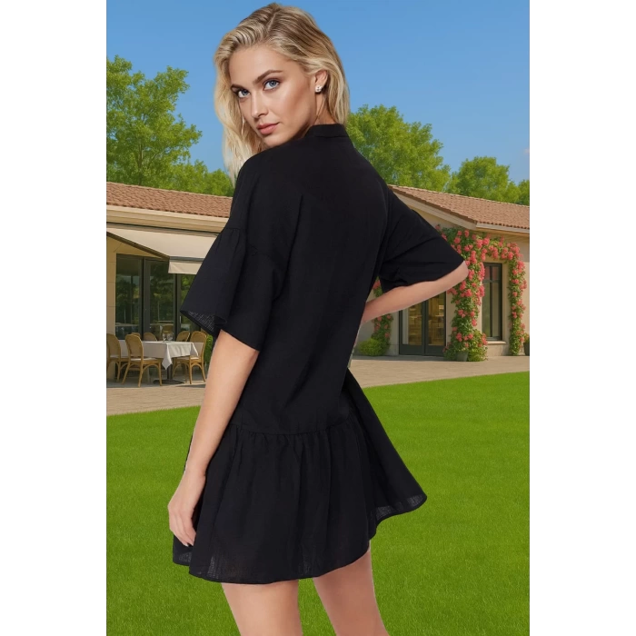 Kadın A line Flamlı Pamuk Mini Elbise Yazlık Plaj Stili Modern Stil Dayanıklı Malzeme Seçkin Malzeme