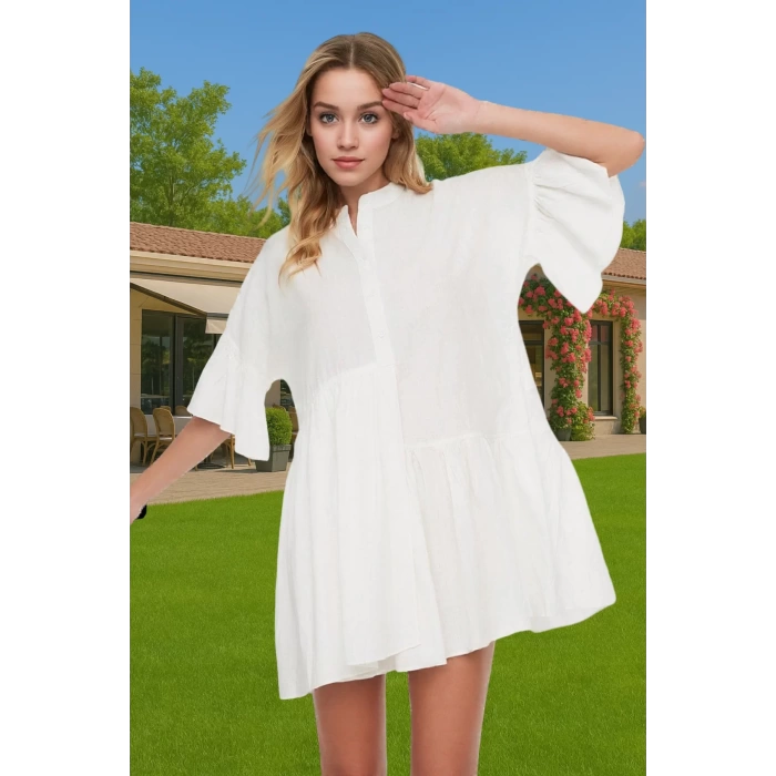 Kadın A line Flamlı Pamuk Mini Elbise Yazlık Plaj Stili Modern Stil Dayanıklı Malzeme Seçkin Malzeme