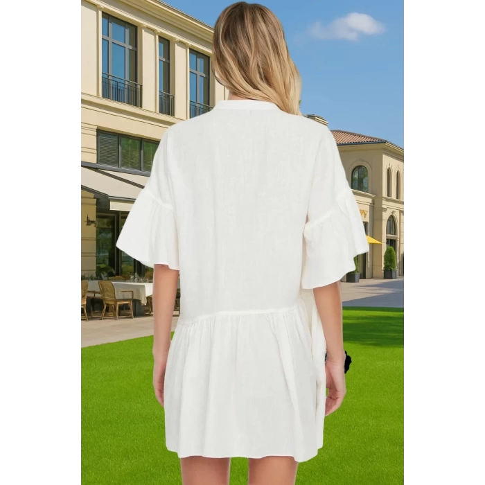 Kadın A line Flamlı Pamuk Mini Elbise Yazlık Plaj Stili Modern Stil Dayanıklı Malzeme Seçkin Malzeme