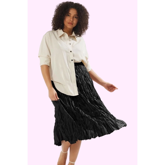 Kadın A line Kemerli Midi Etek Polyester Kumaş Günlük Casual Stiller Yaz Aylarının Vazgeçilmezi