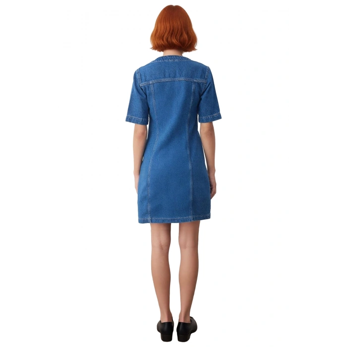 Kadın A Line Kesim Denim Mini Elbise Kuşgözü Bağlama Detaylı %100 Pamuk Günlük Şıklık Kaliteli