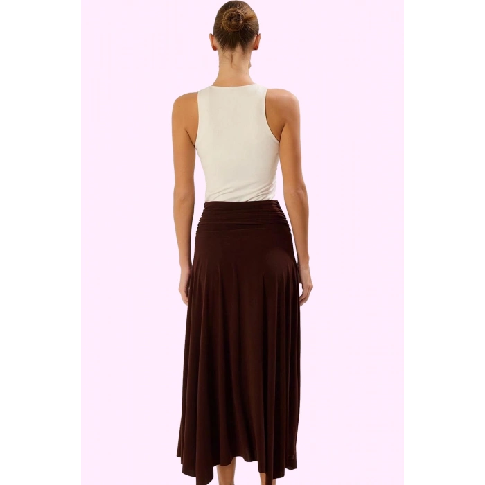 Kadın A line Maxi Etek Yüksek Bel Yırtmaç Detaylı Örme Kumaş Yazlık Rahat Günlük Kombinler