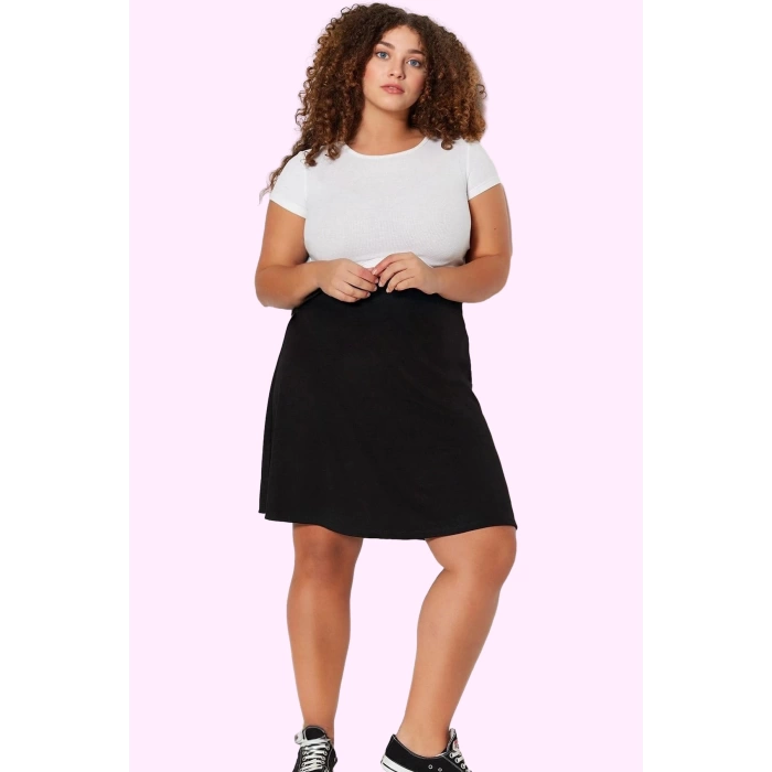 Kadın A line Mini Etek Viskoz Polyester Elastan Lastikli Belli Rahat Günlük Modern Tasarım