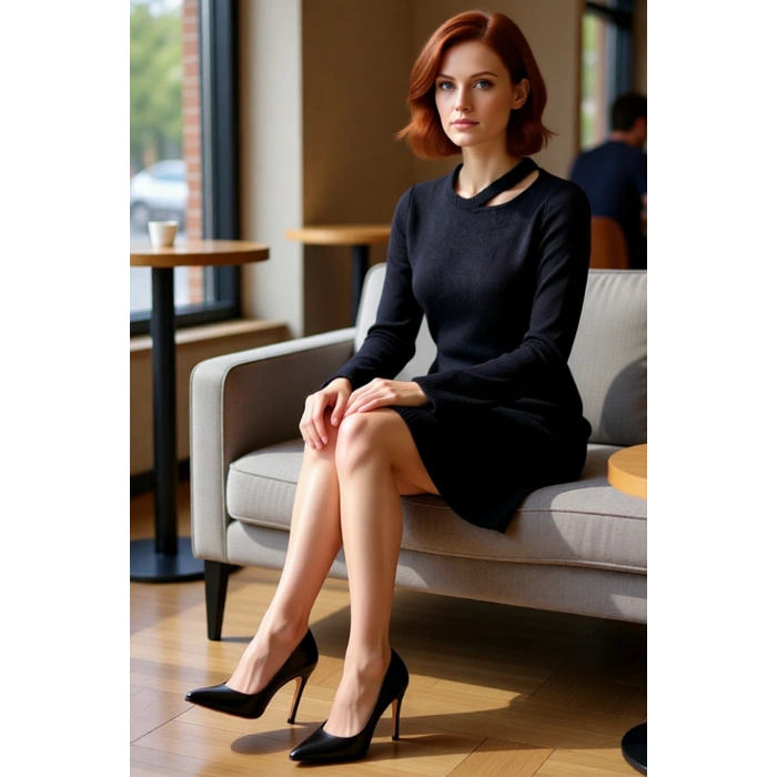 Kadın A Line Siyah Düz Desenli Uzun Kollu Triko Mini Elbise Modern Yaka Detaylı Şık Tasarım