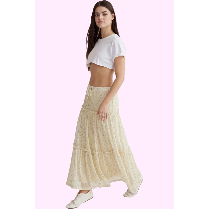 Kadın A line Skater Maxi Etek Tül Kumaş Çiçekli Desen Yazlık Günlük Kullanım Modern Tasarım
