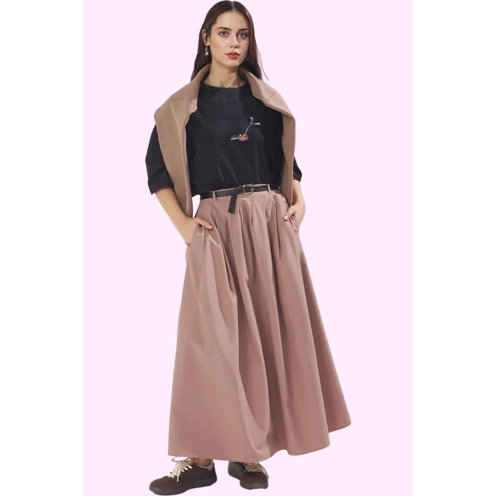 Kadın A line Terrycotton Dokuma Maxi Etek Rahat Günlük Stil Hafta Sonu Yaz Aylarının Vazgeçilmezi