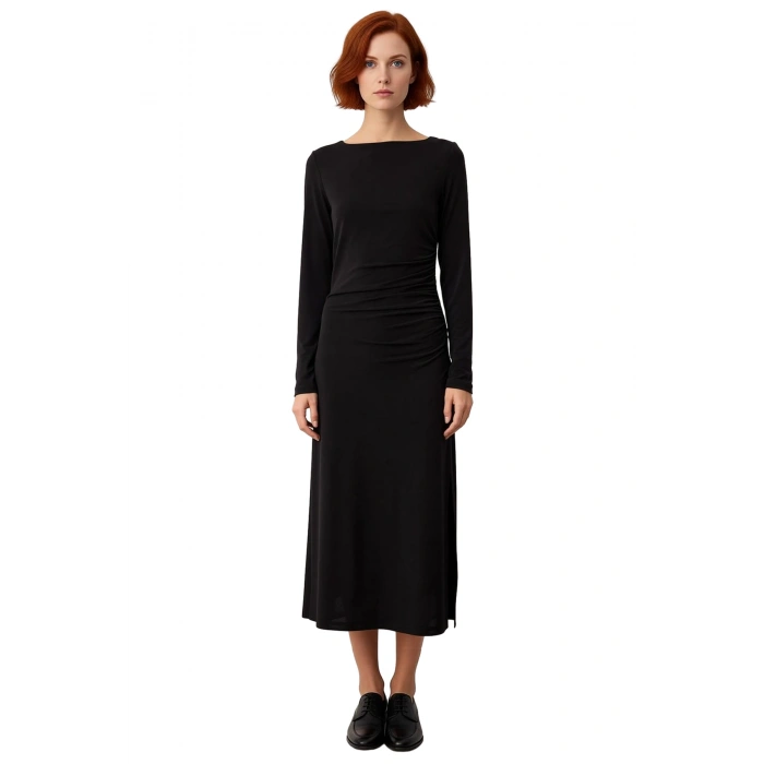 Kadın A Line Uzun Kollu Midi Elbise Dantel Detayıyla Şık Kış Akşamları İçin İdeal Seçim. Kaliteli