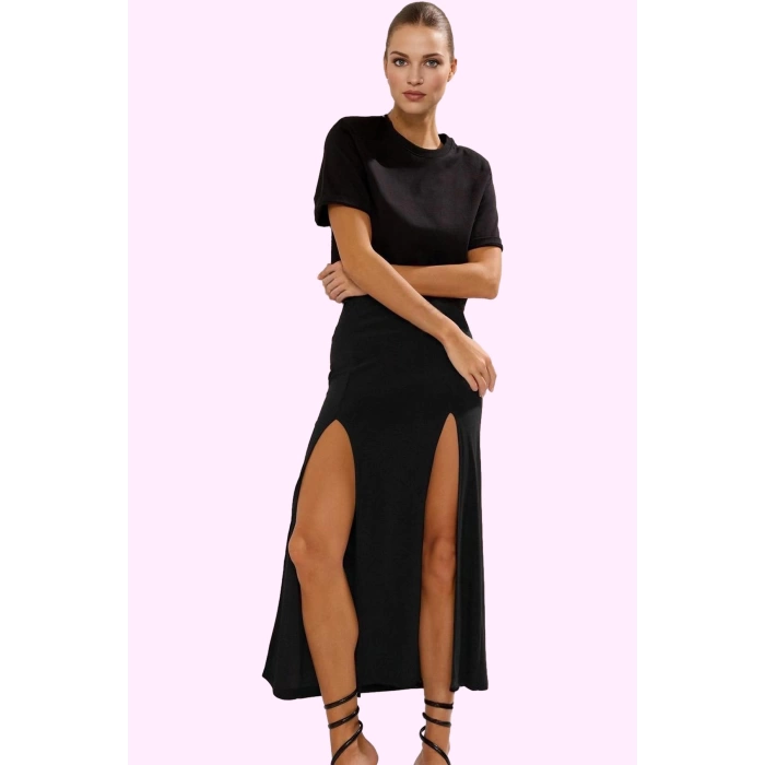 Kadın A line Yırtmaçlı Maxi Etek Örme Kumaş Rahat Günlük Stil Hafta Sonu Dayanıklı Malzeme