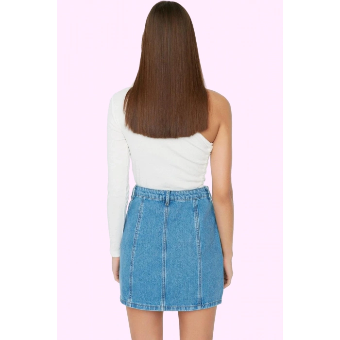 Kadın A line Yüksek Bel Düğmeli Denim Mini Etek Pamuk Günlük Kullanım Yaz Aylarının Vazgeçilmezi