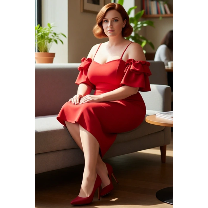 Kadın Abiye Bodycon Elbise Astarlı Midi Boy İnce Askılı Fırfırlı Kol Şık Kokteyl ve Mezuniyet