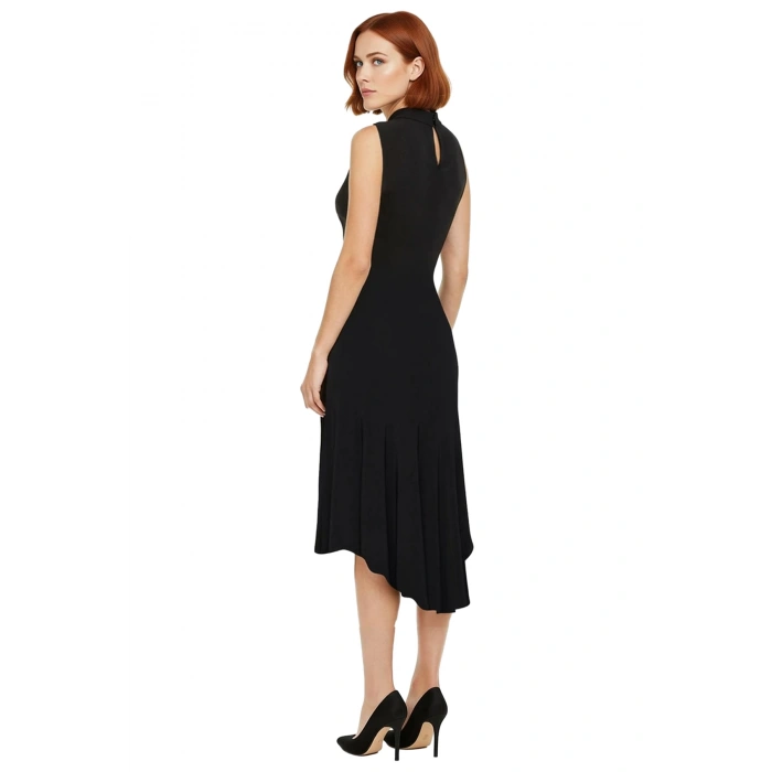 Kadın Abiye Skater Elbise Dik Yaka Kolsuz Midi Boy Düz Desen Şık Gece ve Davetler İçin İdeal Seçim