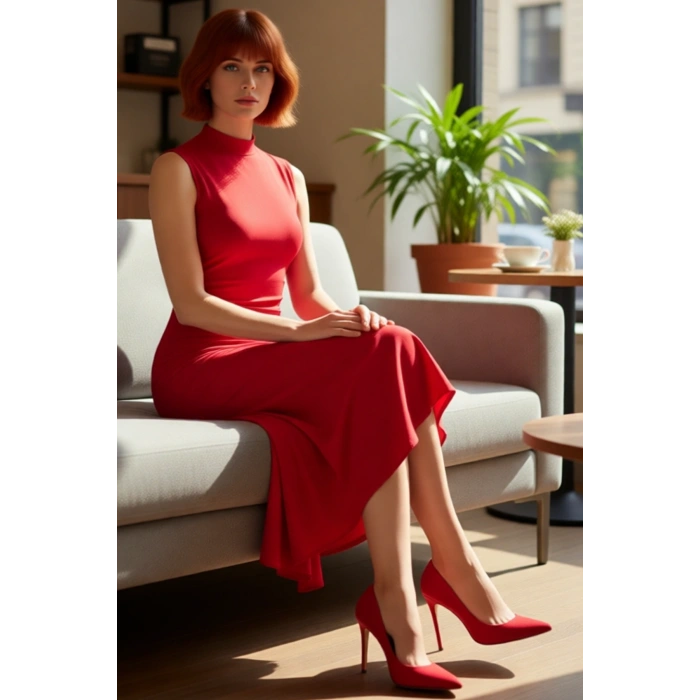 Kadın Abiye Skater Elbise Dik Yaka Kolsuz Midi Boy Düz Desen Şık Gece ve Davetler İçin İdeal Seçim