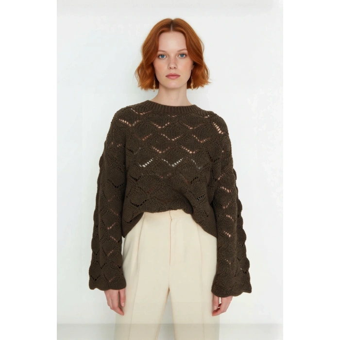 Kadın Ajurlu Oversize Bisiklet Yaka Triko Kazak Modern ve Rahat Stil İçin Kışlık Seçim Kaliteli