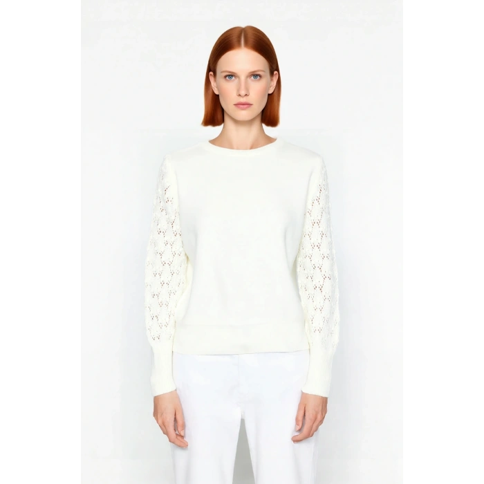 Kadın Akrilik Ajurlu Kollu Bisiklet Yaka Triko Kazak Basic Koleksiyon Kışlık Günlük Şıklık