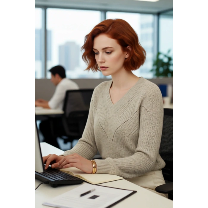 Kadın Akrilik Ajurlu V Yaka Triko Kazak Rahat Regular Kalıp Düşük Kol Kış Günlük Şıklık Sunar.