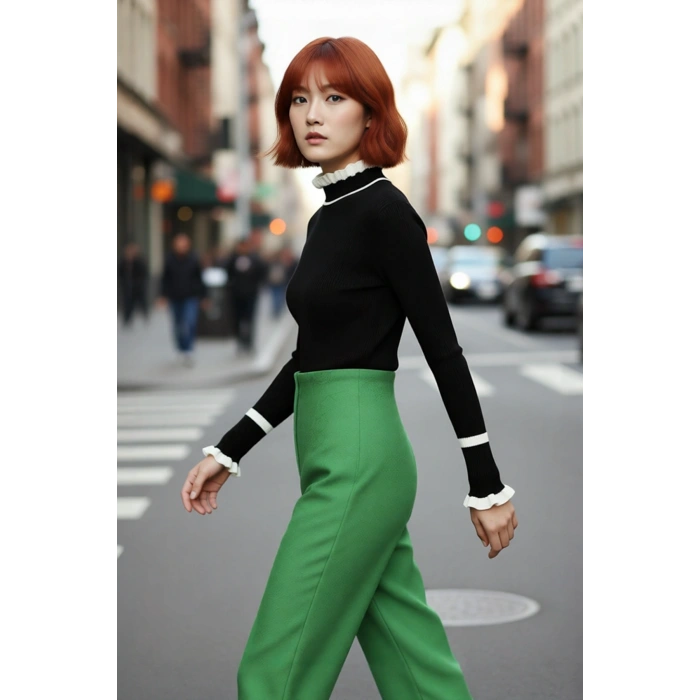 Kadın Akrilik Dokuma Dik Yaka Fitilli Triko Kazak Kış Sezonu İçin Özel Tasarım Rahat Ve Şık Görünüm