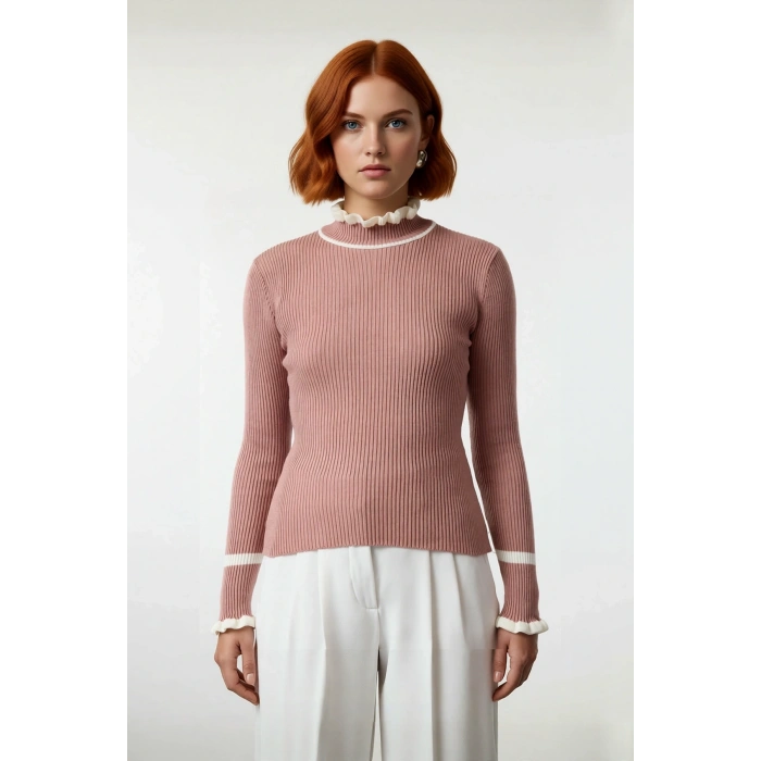 Kadın Akrilik Dokuma Dik Yaka Fitilli Triko Kazak Kış Sezonu İçin Özel Tasarım Rahat Ve Şık Görünüm