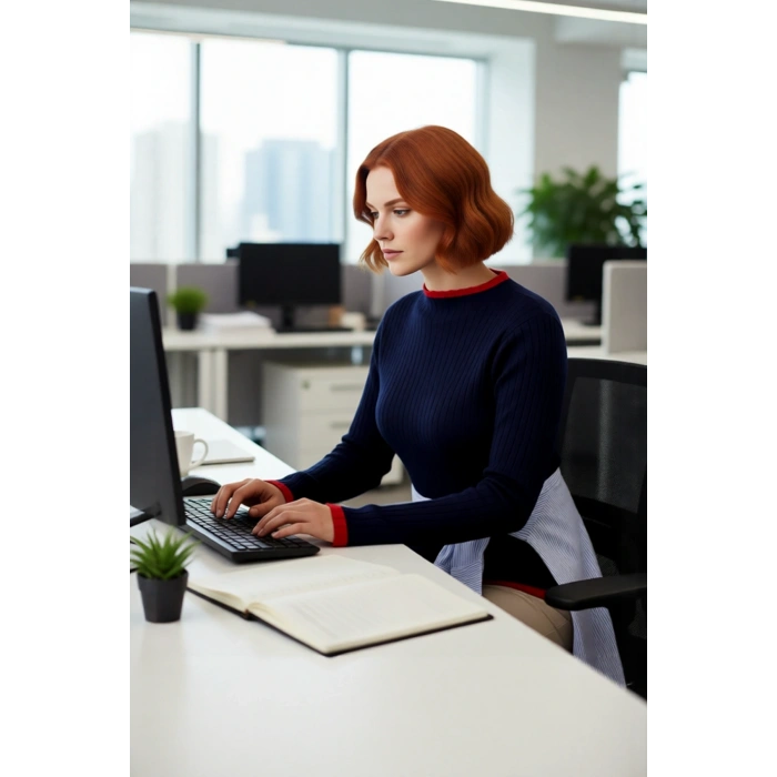 Kadın Akrilik Fitted Kesim Dik Yaka Fitilli Triko Kazak Standart Kol Günlük Rahatlık İçin İdeal