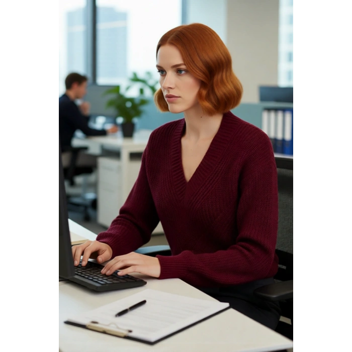 Kadın Akrilik Regular Kalıp Triko Kazak V Yaka Ajurlu Düşük Kol Kışın Günlük Kullanım İçin İdeal.