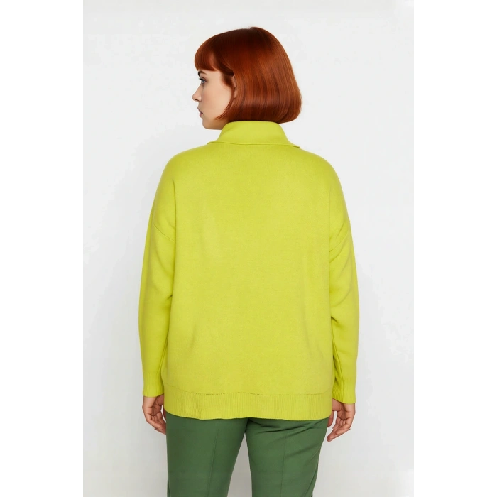 Kadın Akrilik Relaxed Fit Düz Triko Kazak Polo Yaka Detaylı Uzun Kollu Modern Casual Giyim