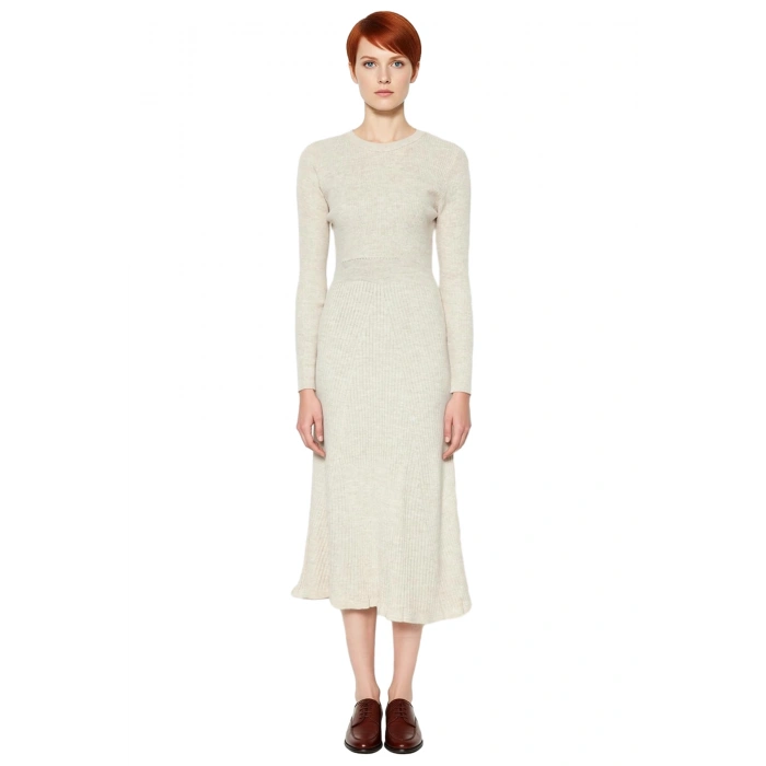 Kadın Akrilik Triko Bodycone Midi Elbise Bisiklet Yaka Uzun Kol Düz Desenli Günlük Rahat Şıklık