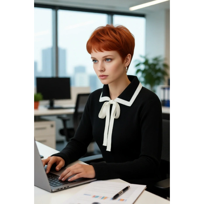 Kadın Akrilik Triko Kazak Polo Yaka Detaylı Renk Bloklu Uzun Kollu Kış Sezonu İçin Şık ve Rahat