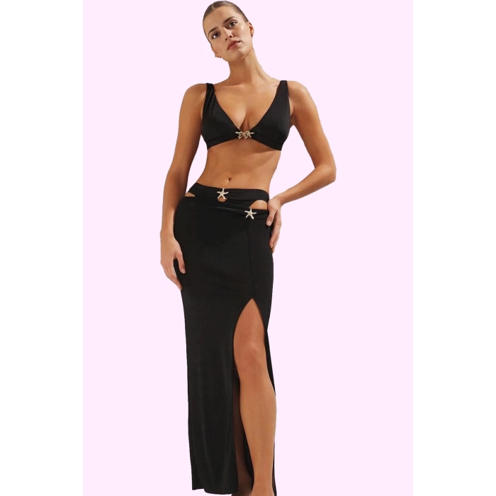 Kadın Aksesuar Detaylı Örme Maxi Etek Yaz Plaj Modası Günlük Kullanım Stilin Buluştuğu Yer