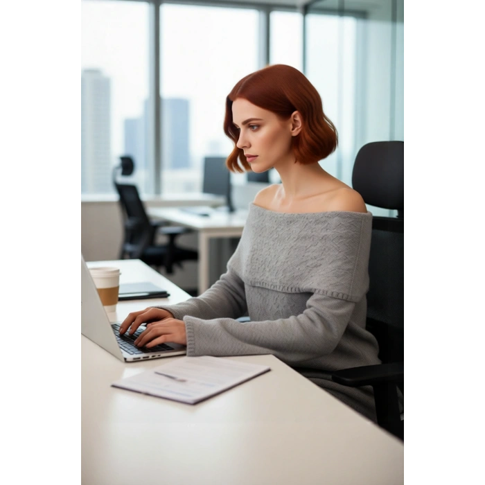 Kadın Antrasit Dokulu Regular Kalıp Carmen Yaka Triko Kazak Kışlık Standart Kol Rahat Giyim