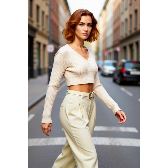 Kadın Antrasit Fitilli Kruvaze Triko Kazak Crop Kesimi ile Kış Günlerine Özel Şık Rahat Kombinler