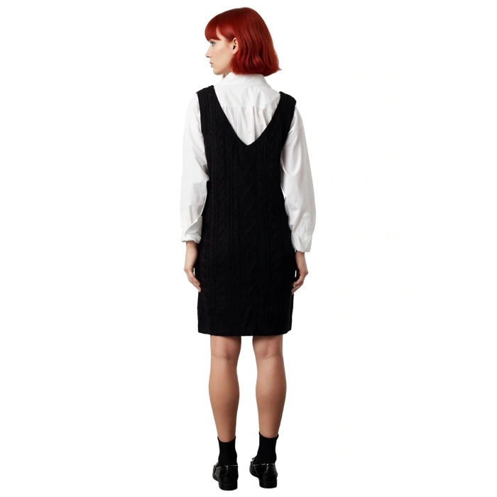 Kadın Antrasit Jile Elbise V Yaka Saç Örgü Triko Kolsuz Mini Boy Sonbahar Şıklığı Seçimi Kaliteli