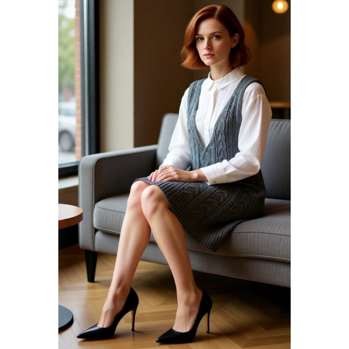 Kadın Antrasit Saç Örgü V Yaka Kolsuz Triko Jile Elbise İlkbahar Sonbahar Günlük Şıklık Kaliteli