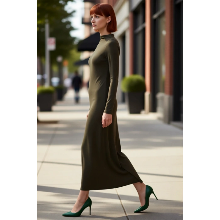 Kadın Asimetrik Dik Yaka Uzun Kollu Örme Maxi Elbise Casual Şıklığınız İçin İdeal Seçim. Kaliteli