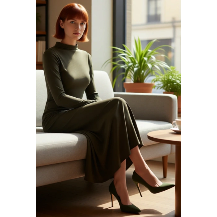 Kadın Asimetrik Dik Yaka Uzun Kollu Örme Maxi Elbise Casual Şıklığınız İçin İdeal Seçim. Kaliteli